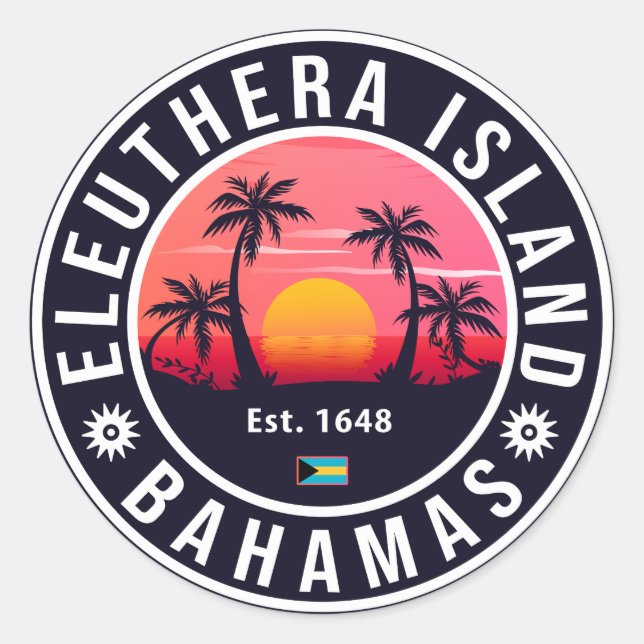 Eleuthera Island Bahamas Retro Sunset Souvenirs Runder Aufkleber (Vorderseite)