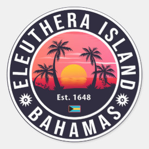 Eleuthera Island Bahamas Retro Sunset Souvenirs Runder Aufkleber