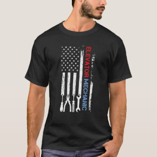 Elevator Mechanic Cool American Flag Mechanic Tool T-Shirt