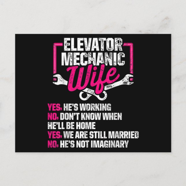 Elevator Mechanic Maintenance Wife Technician Postkarte (Vorderseite)