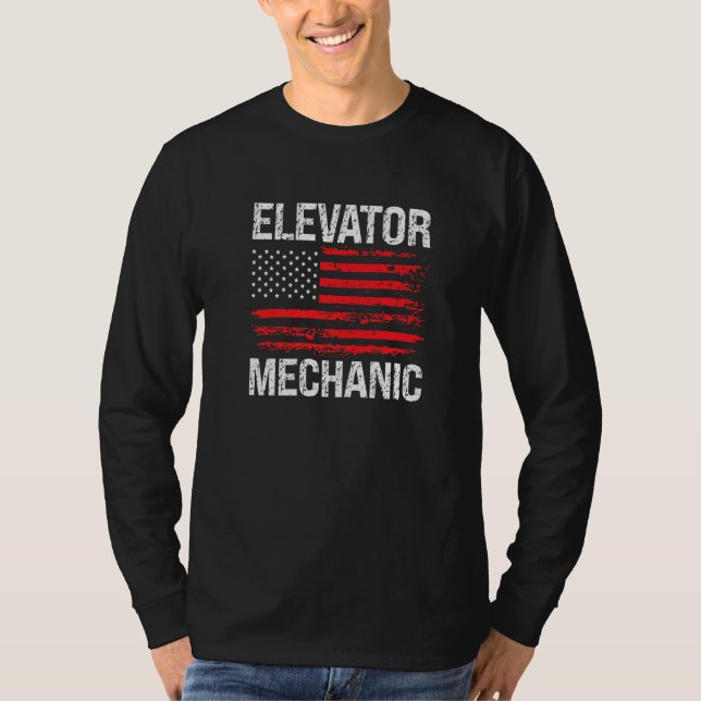 Elevator Mechanic Technician US American Flag Dist T-Shirt (Vorderseite)