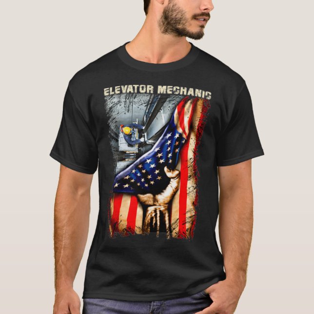 Elevator Mechanical American Flag Premium T-Shirt (Vorderseite)