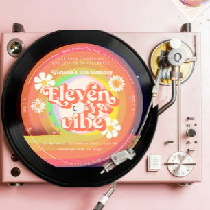 Eleven ist ein Vibe Groovy Retro Vinyl Rainbow Dai Einladung