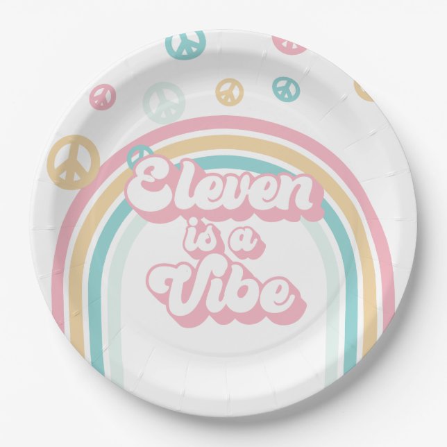 Eleven ist ein Vibe Retro Summer Rainbow Pappteller (Vorderseite)
