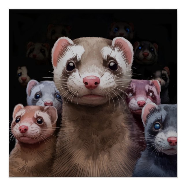 Eleven Stoic Ferrets Poster Wine Art (Vorderseite)