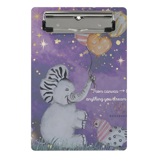 "Eleze Elephant & Polka Hen" Boganhues Abdeckung Mini Klemmbrett (Vorderseite)