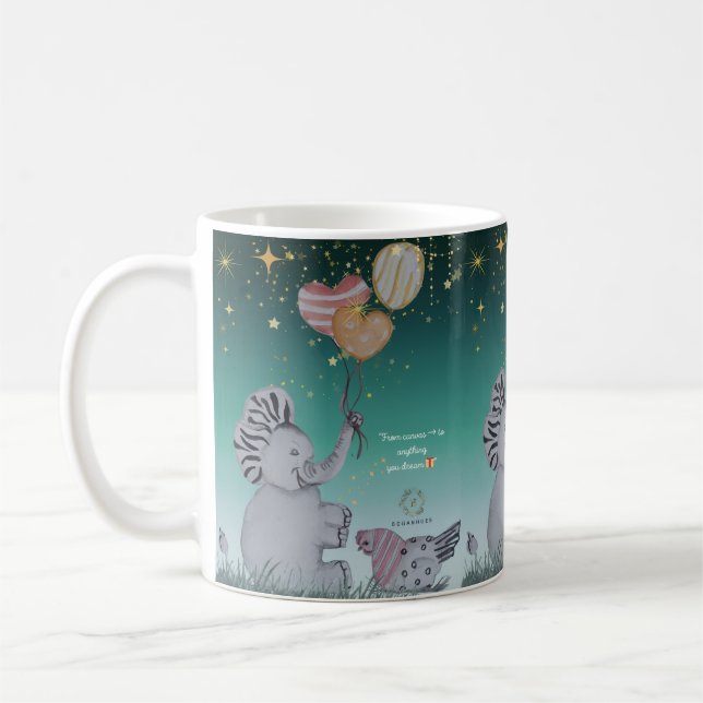 "Eleze Elephant & Polka Hen" Boganhues-Druck Kaffeetasse (Links)