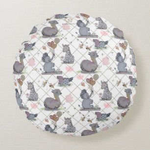 "Eleze Elephant & Polka Hen" Boganhues Rundes Kissen