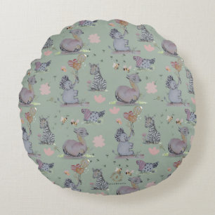 "Eleze Elephant & Polka Hen" Boganhues Rundes Kissen