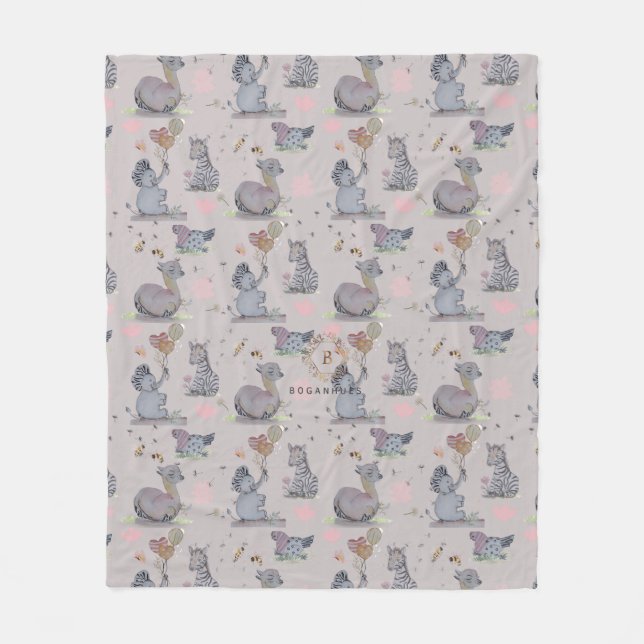 "Eleze Elephant & Polka Hen" Fleecedecke (Vorderseite)