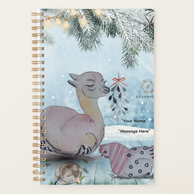 "Eleze style Lama with Polka Hen" Boganhuabdeckung Planer (Vorderseite)
