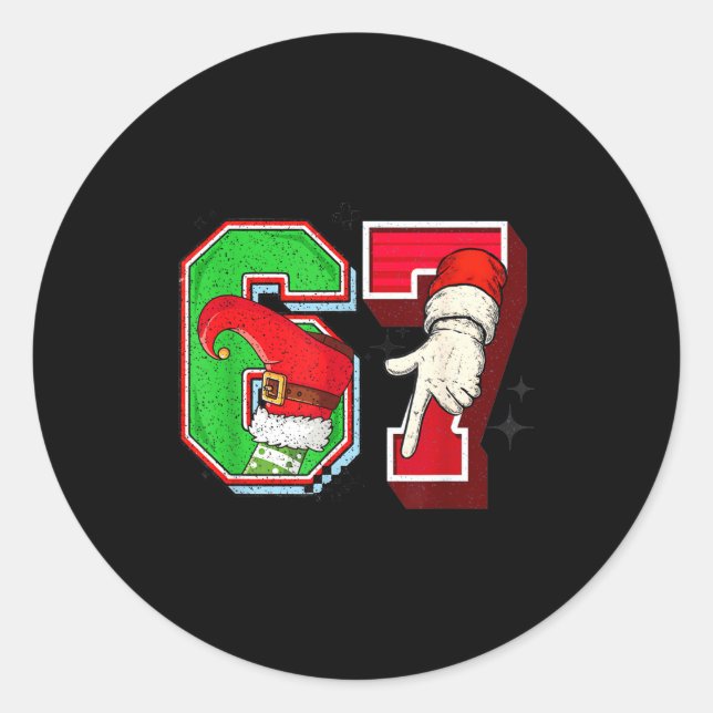 Elf 6 7 Christmas Santa Trendy Meme Six Seven Twee Runder Aufkleber (Vorderseite)