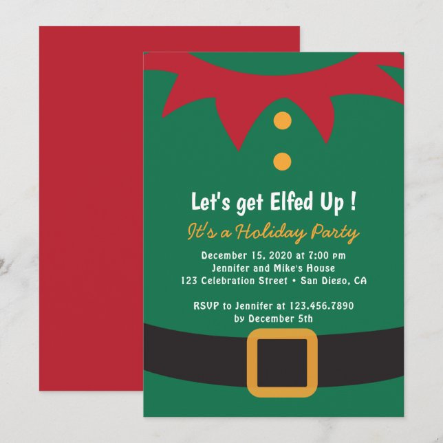Elf Anzug Holiday Party Einladung (Vorne/Hinten)