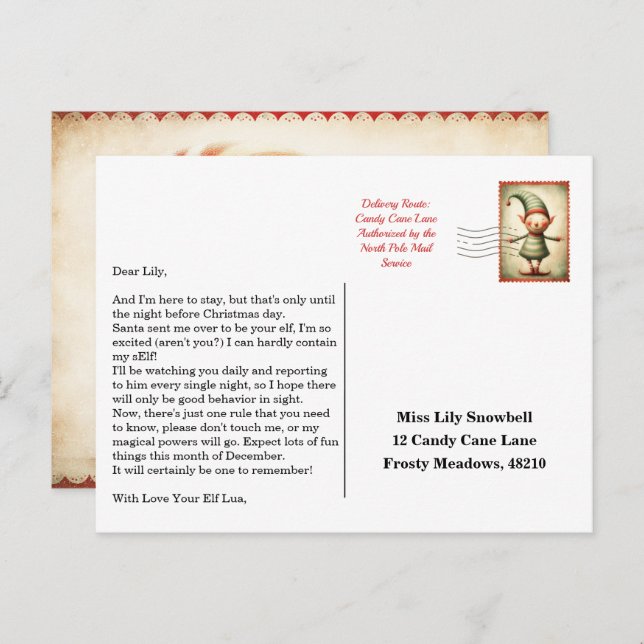Elf Arrival Letter | North Pole Welcome Message Postkarte (Vorne/Hinten)
