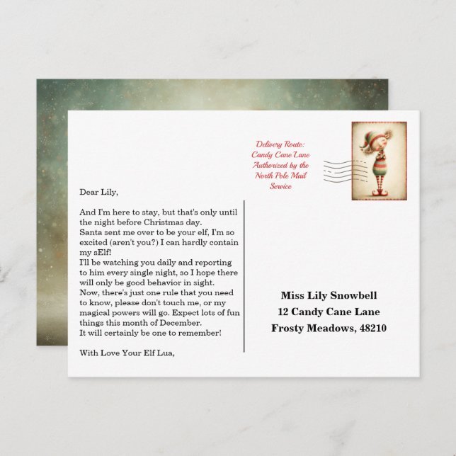 Elf Arrival Letter | North Pole Welcome Message Postkarte (Vorne/Hinten)