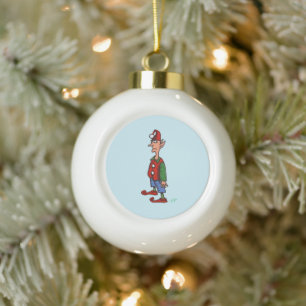 Elf auf Achtung blauer Weihnachtsball Keramik Kugel-Ornament