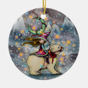 Elf auf einem Eisbären Weihnachts-Festtags-Kunst Keramik Ornament