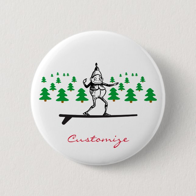 Elf auf einer Surfboard Thunder_Cove Button (Vorderseite)