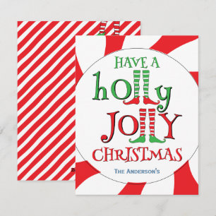 Elf Beine Holly Jolly Weihnachtsbonbon-Überladung Feiertagskarte