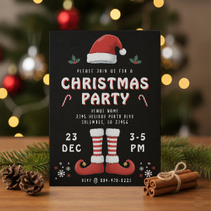 Elf Boots Santa Claus Hat Black Christmas Party Einladung