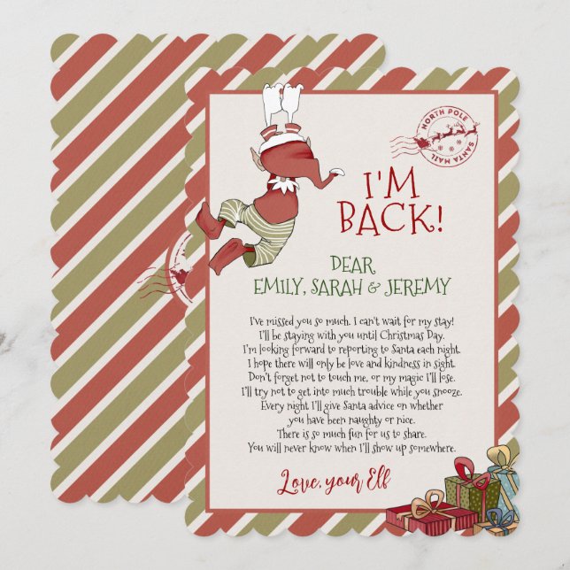 Elf Brief "I'm Back" für die Einladung zu Weihnach (Vorne/Hinten)