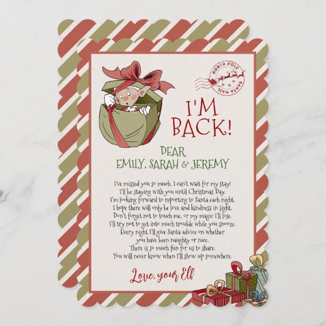 Elf Brief "I'm Back" für die Einladung zu Weihnach (Vorne/Hinten)