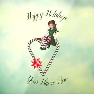 Elf Candy Cane Herz Niedlicher Weihnachtsfeiertag Fensteraufkleber