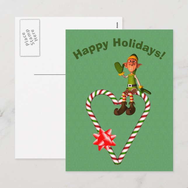 Elf Candy Cane Herz Weihnachtsfeiertag Postkarte (Vorne/Hinten)