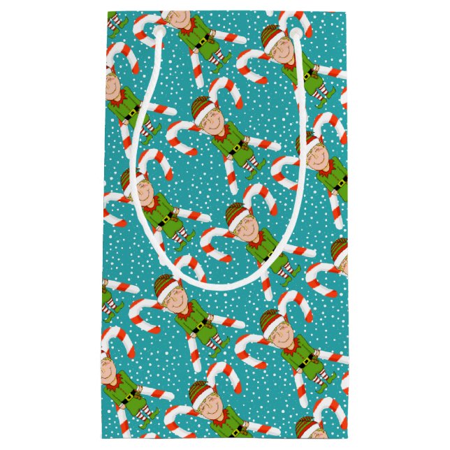 Elf & Candy Canes mit Schnee Weihnachtsgeschenktas Kleine Geschenktüte (Vorderseite)
