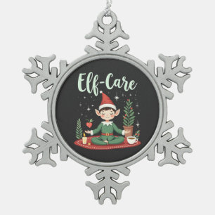 Elf Care Funny Christmas Elf Magische Selbstversor Schneeflocken Zinn-Ornament