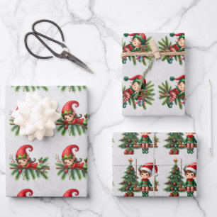 Elf Christmas Branches Kids Geschenkpapier Set