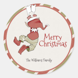 Elf Christmas-Geschenk-Tag-Sticker Runder Aufkleber