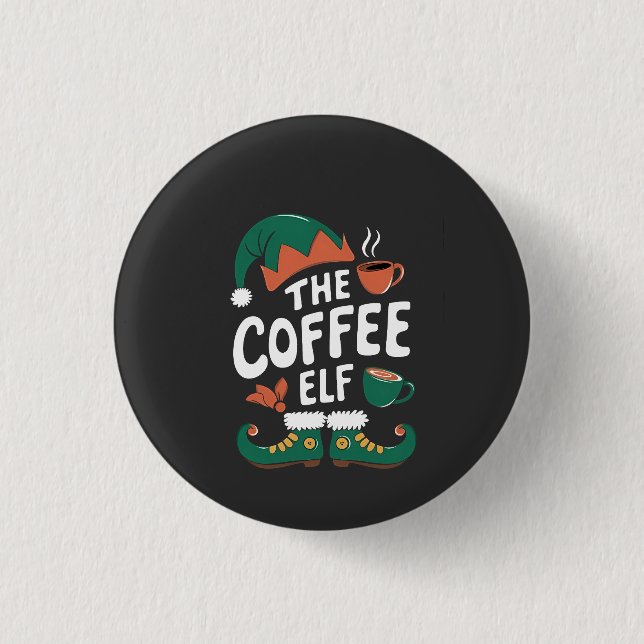 Elf Coffee Funny Christmas Elf Coffeine Lover Button (Vorderseite)