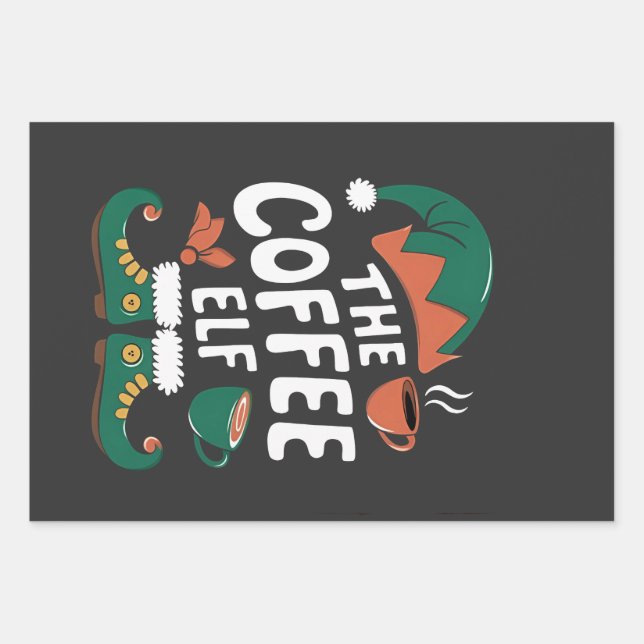 Elf Coffee Funny Christmas Elf Coffeine Lover Geschenkpapier Set (Vorderseite)