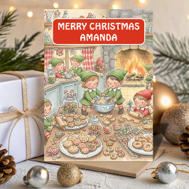Elf Cookie Factory Kids Christmas Card Feiertagskarte