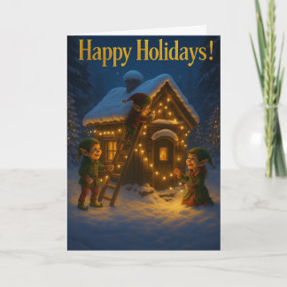 Elf Cottage Karte mit goldener Botschaft