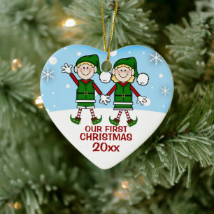 Elf Couple First Christmas Ornament