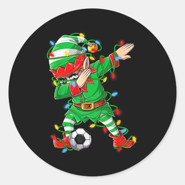 Elf Dabbing Soccer Player Christmas Dab Xmas  Runder Aufkleber (Vorderseite)