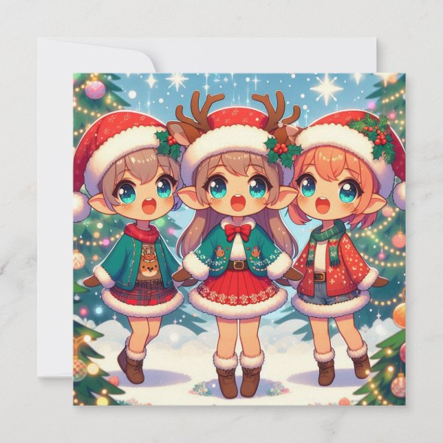 Elf Deer Merry Christmas Feiertagskarte (Vorderseite)