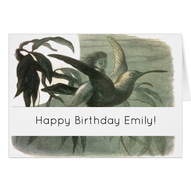 Elf Fairies Elves Moon Night Scene Bird Flying (Vorderseite (Horizontal))