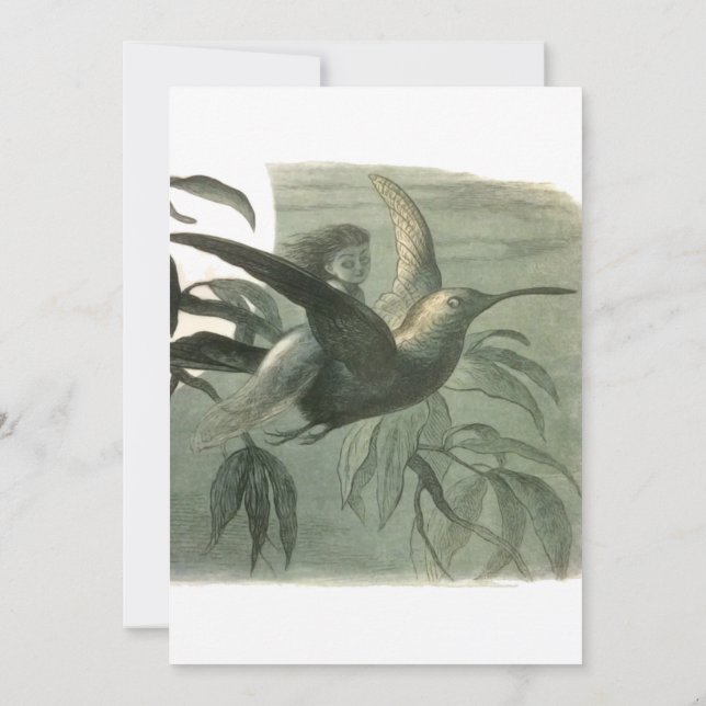 Elf Fairies Elves Moon Night Scene Bird Flying Einladung (Rückseite)