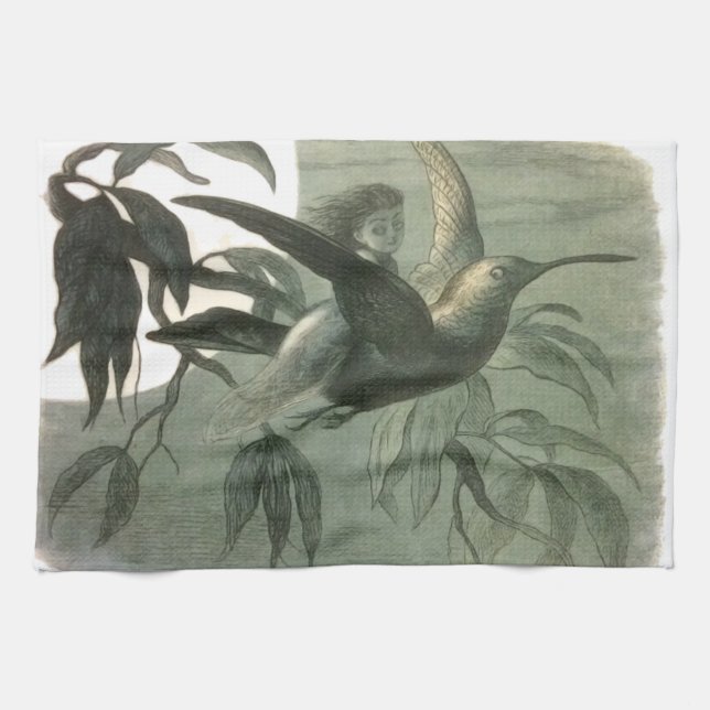 Elf Fairies Elves Moon Night Scene Bird Flying Geschirrtuch (Horizontal)