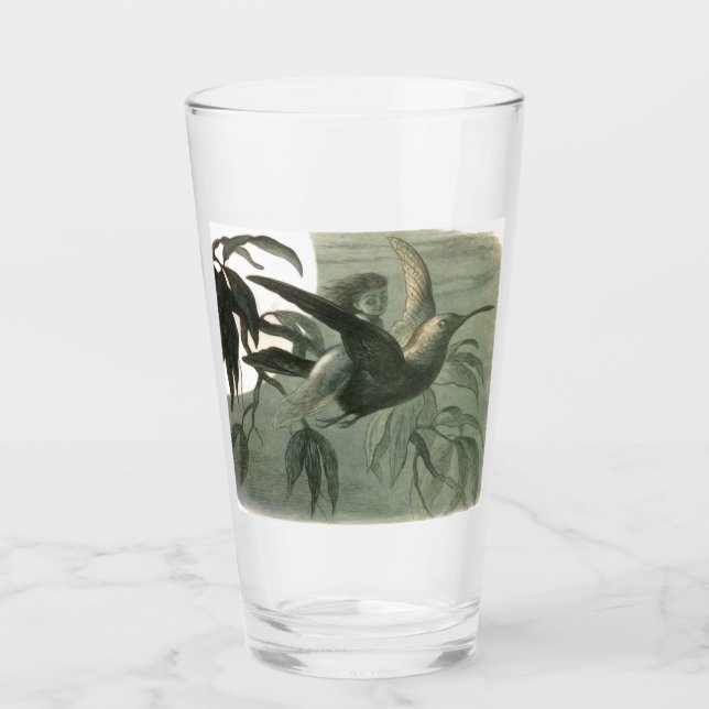 Elf Fairies Elves Moon Night Scene Bird Flying Glas (Vorderseite)