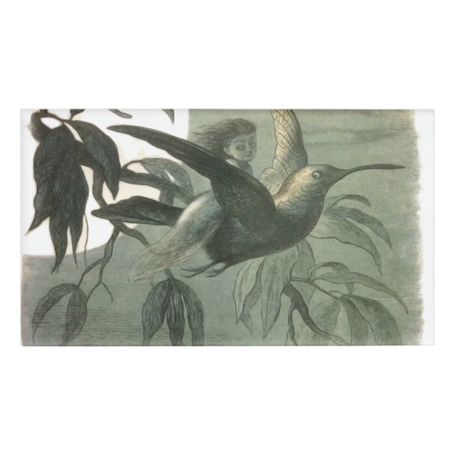 Elf Fairies Elves Moon Night Scene Bird Flying Namenschild (Vorderseite)