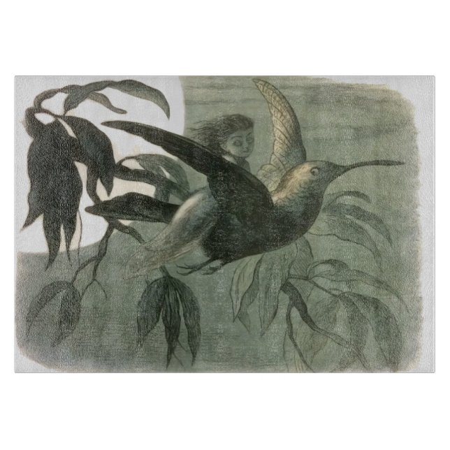 Elf Fairies Elves Moon Night Scene Bird Flying Schneidebrett (Vorderseite)