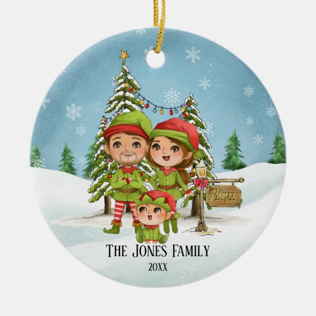 Elf Familie von 3 Weihnachten Keramik Ornament (Vorne)