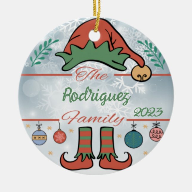 Elf Familienweihnacht Keramik Ornament (Vorne)