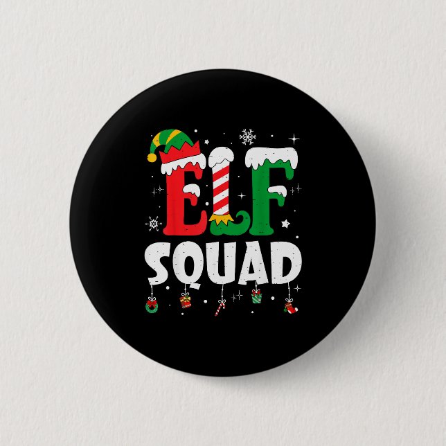 Elf Family Christmas Matching Pajamas Xmas Elf Squ Button (Vorderseite)