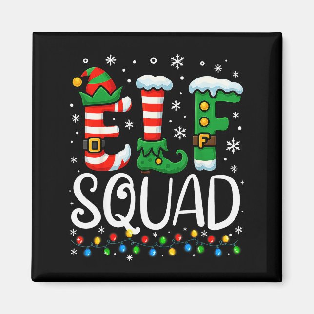 Elf Family Christmas Matching Pajamas Xmas Elf Squ Magnet (Vorne)