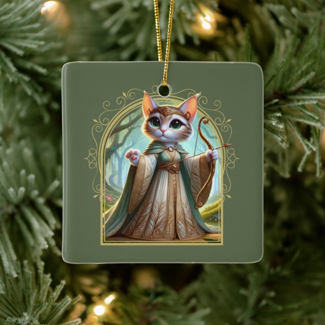 Elf Feline Fantasy Adventure Keramikornament (Baum)